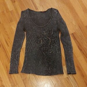 T Party Fashion Black Ribbed Sequin Long Sleeve Blouse